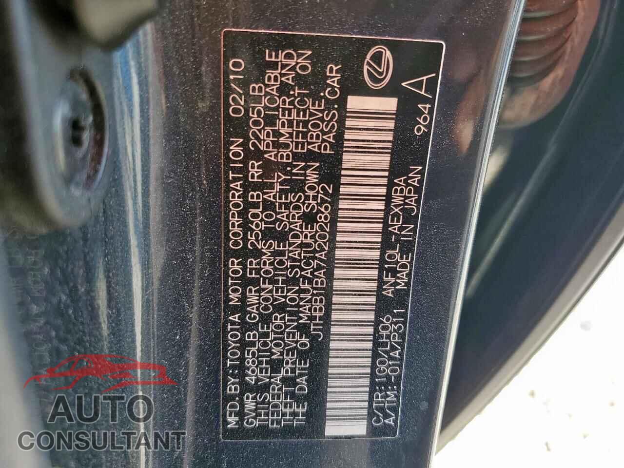 LEXUS HS 2010 - JTHBB1BA7A2028672