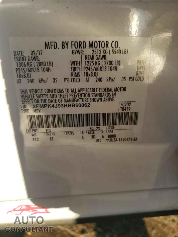 FORD EDGE 2017 - 2FMPK4J93HBB60862