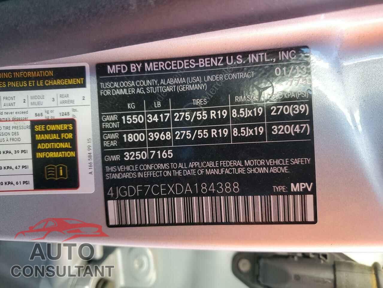 MERCEDES-BENZ GL-CLASS 2013 - 4JGDF7CEXDA184388