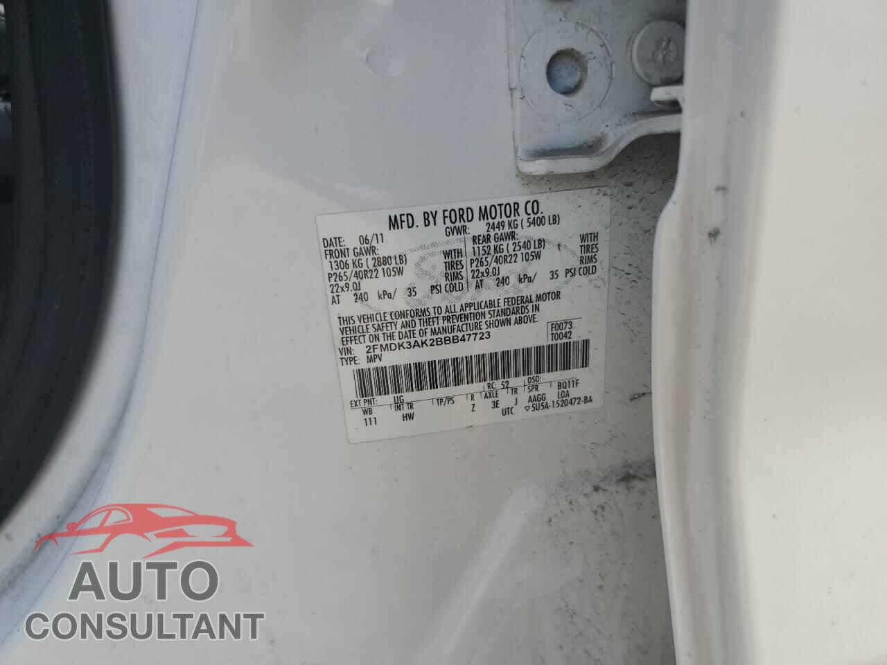 FORD EDGE 2011 - 2FMDK3AK2BBB47723