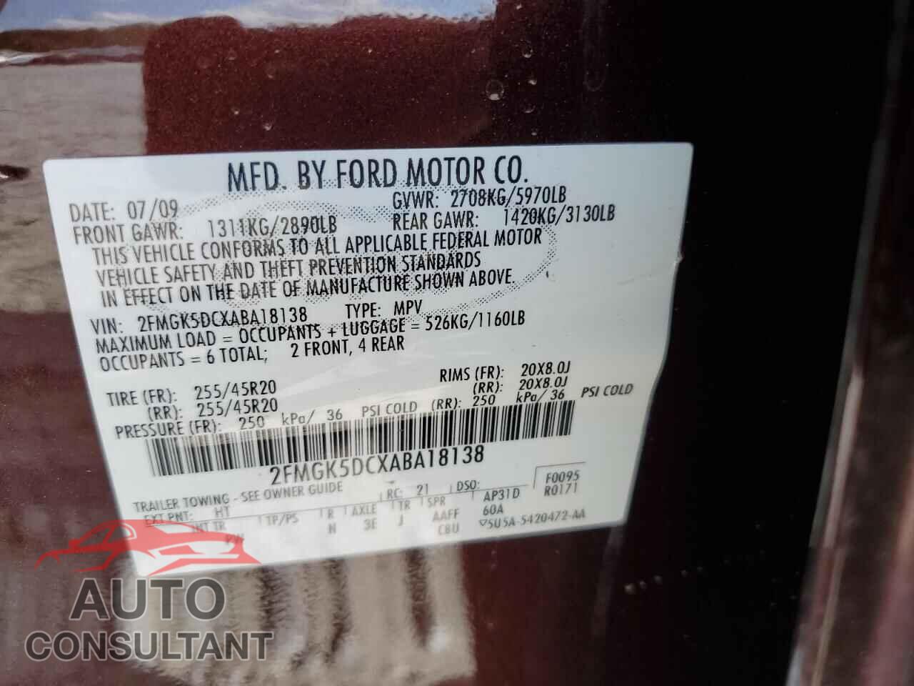 FORD FLEX 2010 - 2FMGK5DCXABA18138