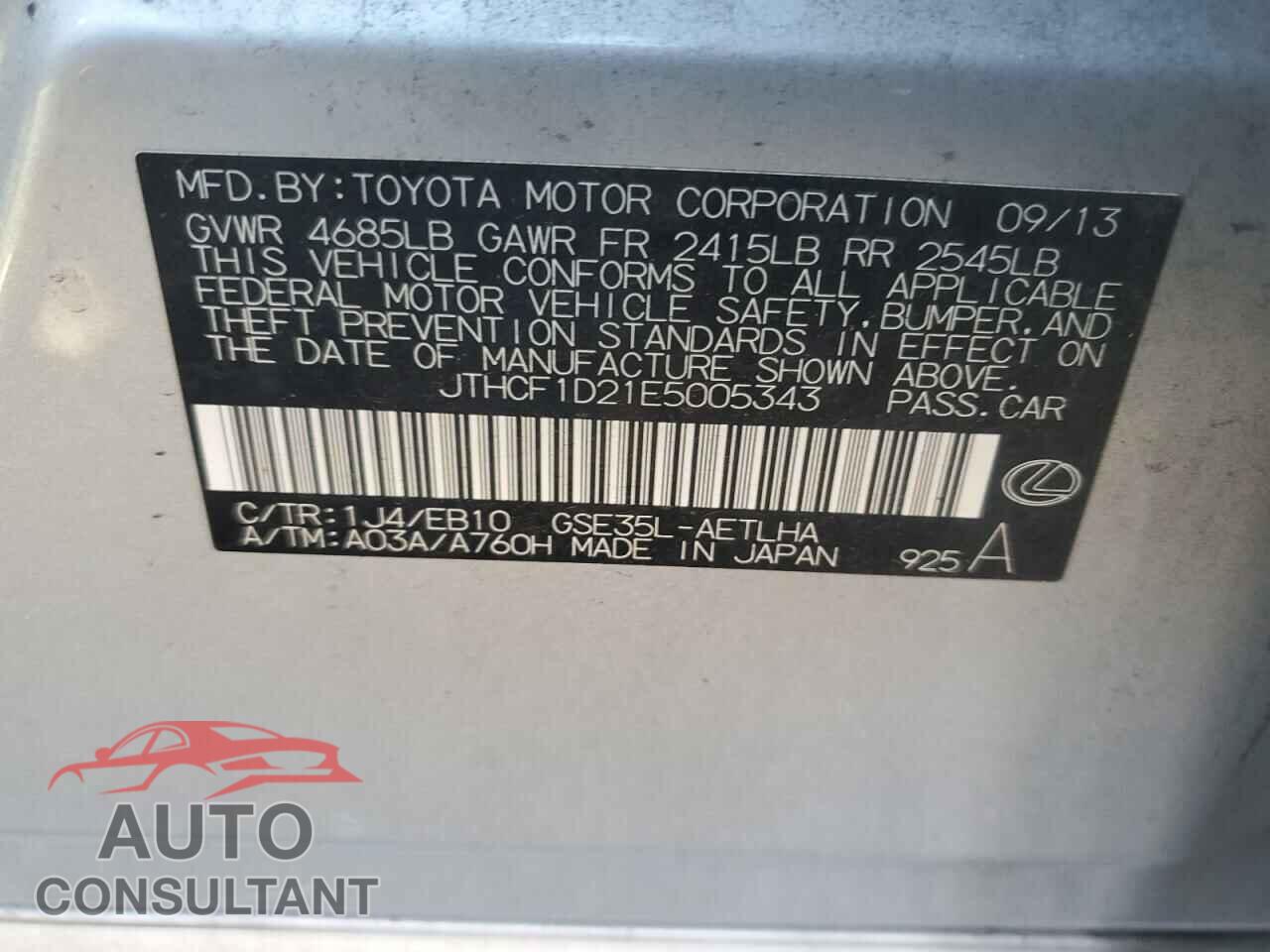LEXUS IS 2014 - JTHCF1D21E5005343