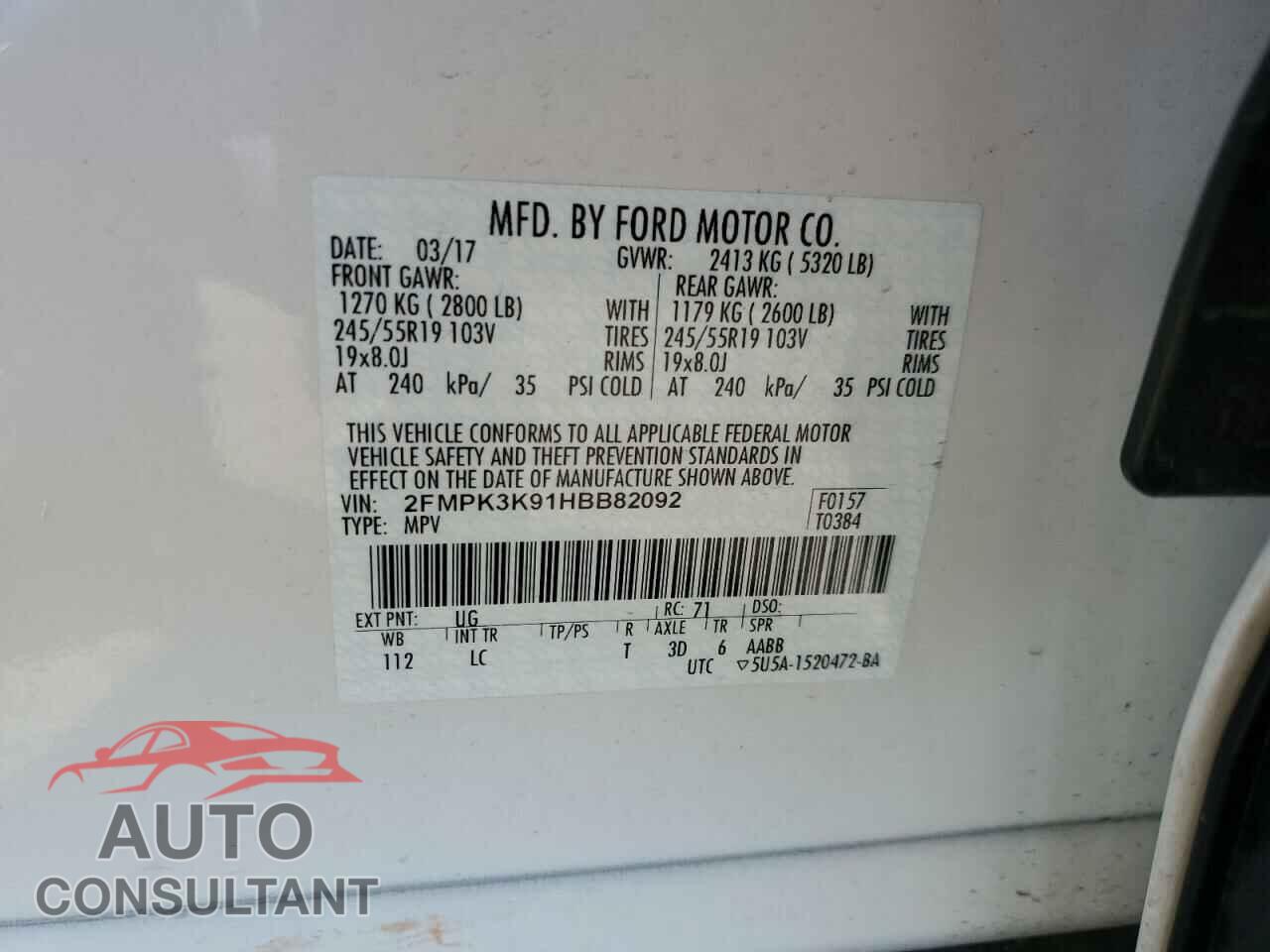 FORD EDGE 2017 - 2FMPK3K91HBB82092