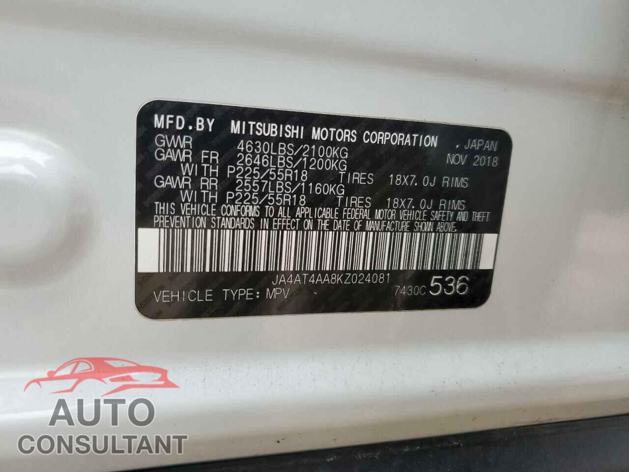 MITSUBISHI ECLIPSE 2019 - JA4AT4AA8KZ024081