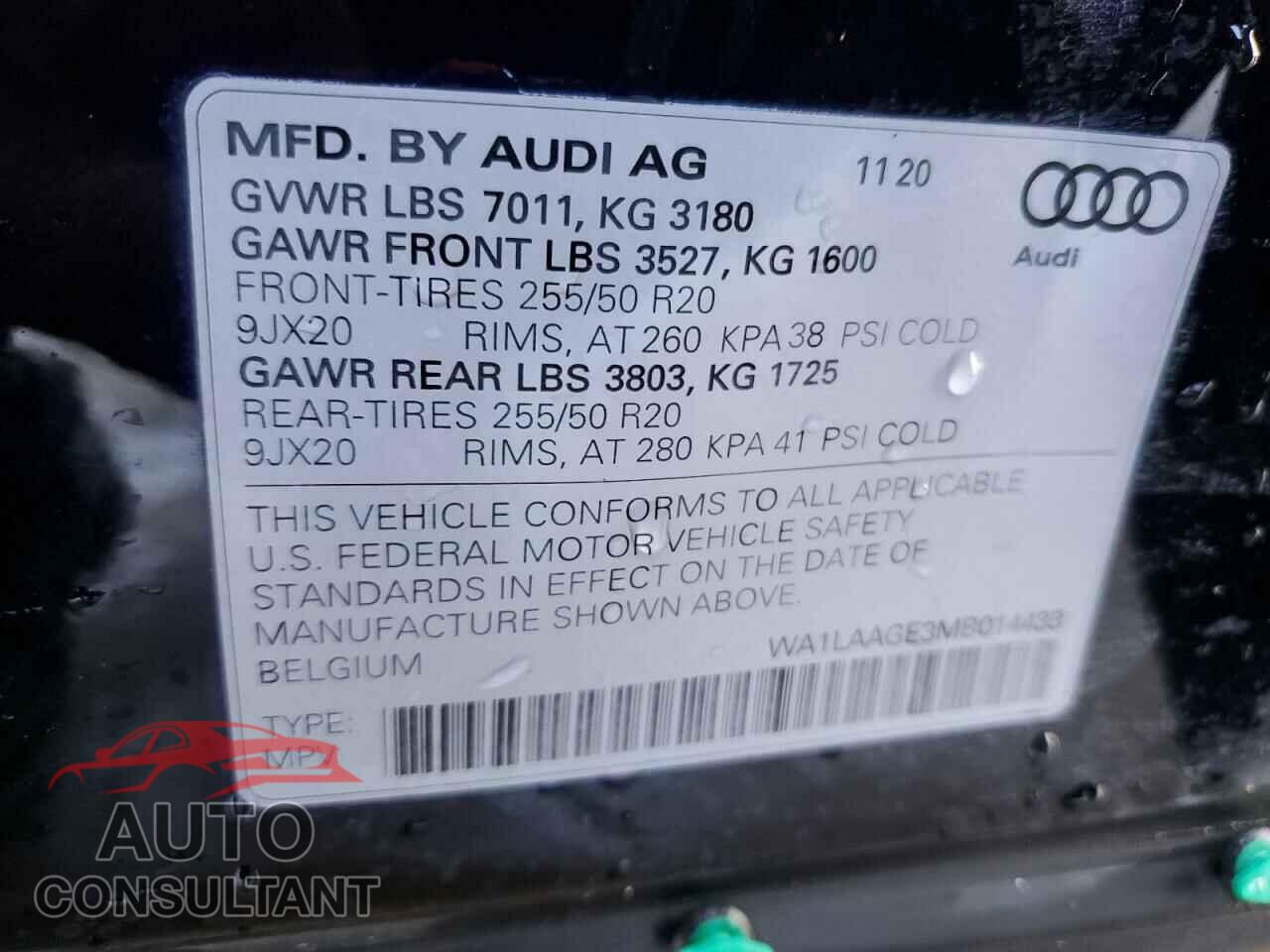 AUDI E-TRON 2021 - WA1LAAGE3MB014433