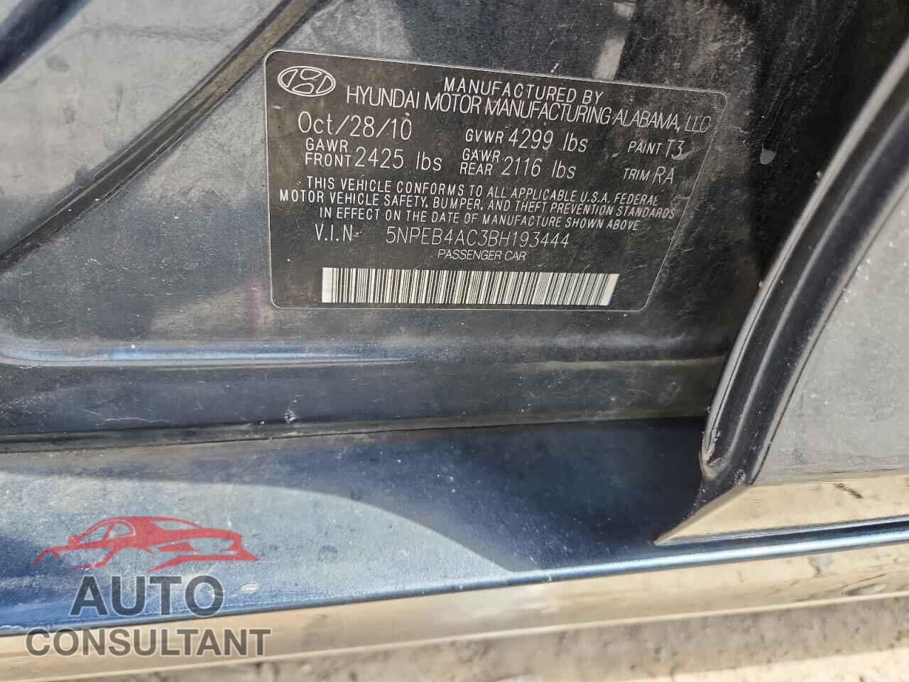 HYUNDAI SONATA 2011 - 5NPEB4AC3BH193444