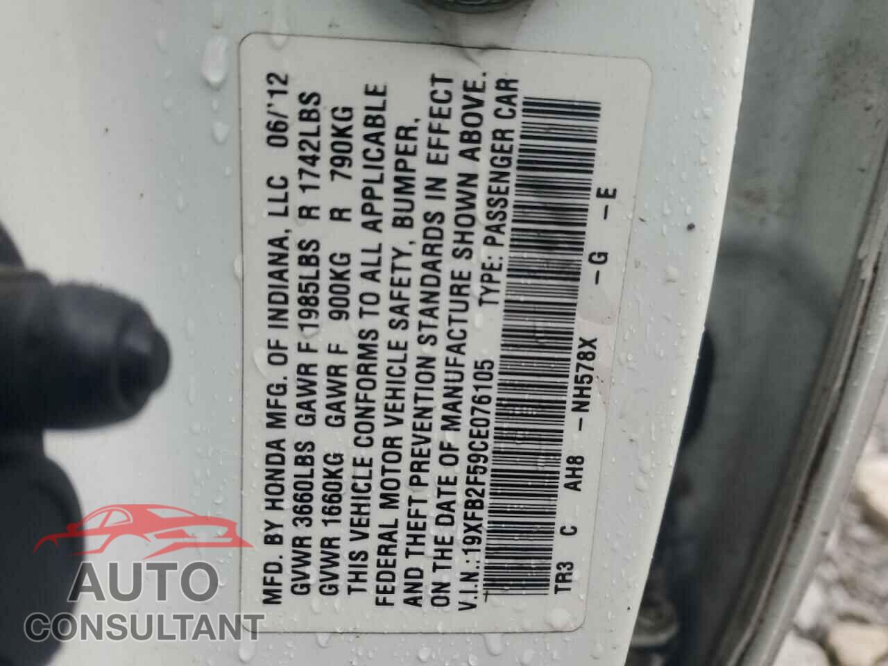 HONDA CIVIC 2012 - 19XFB2F59CE076105
