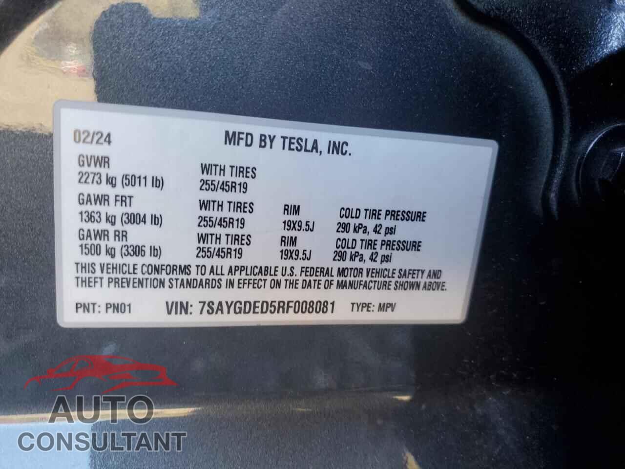 TESLA MODEL Y 2024 - 7SAYGDED5RF008081