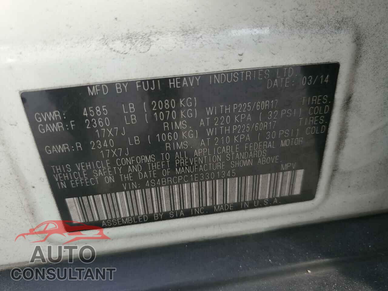 SUBARU OUTBACK 2014 - 4S4BRCPC1E3301345