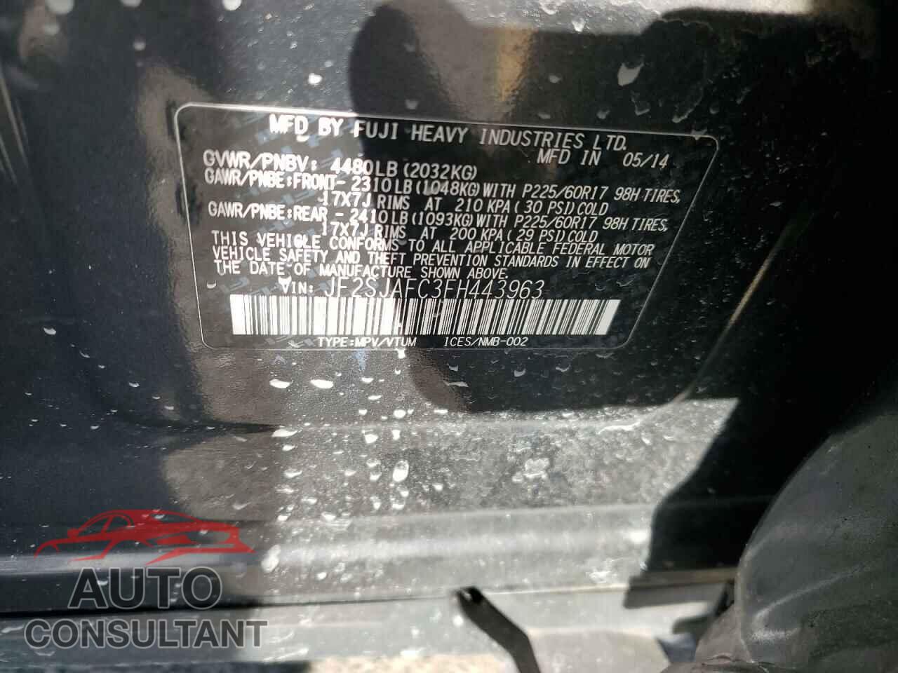 SUBARU FORESTER 2015 - JF2SJAFC3FH443963