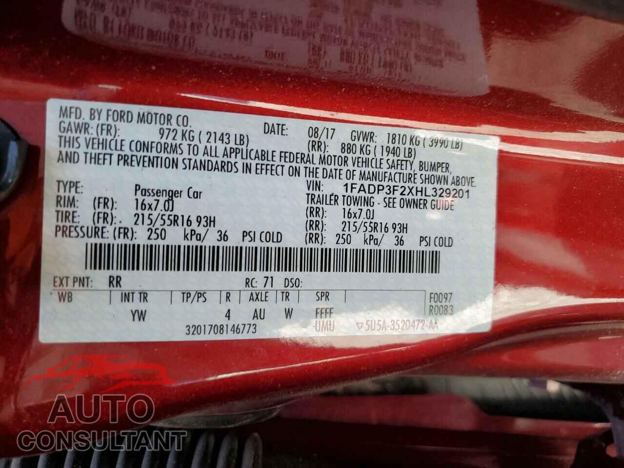 FORD FOCUS 2017 - 1FADP3F2XHL329201