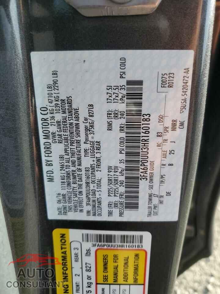 FORD FUSION 2017 - 3FA6P0UU3HR160183