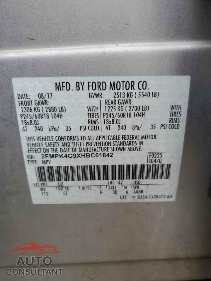 FORD EDGE 2017 - 2FMPK4G9XHBC61842