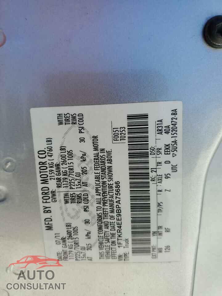 FORD RANGER 2011 - 1FTKR4EE9BPA75686