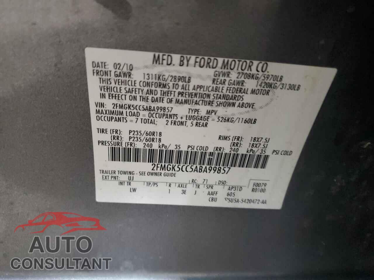 FORD FLEX 2010 - 2FMGK5CC5ABA99857
