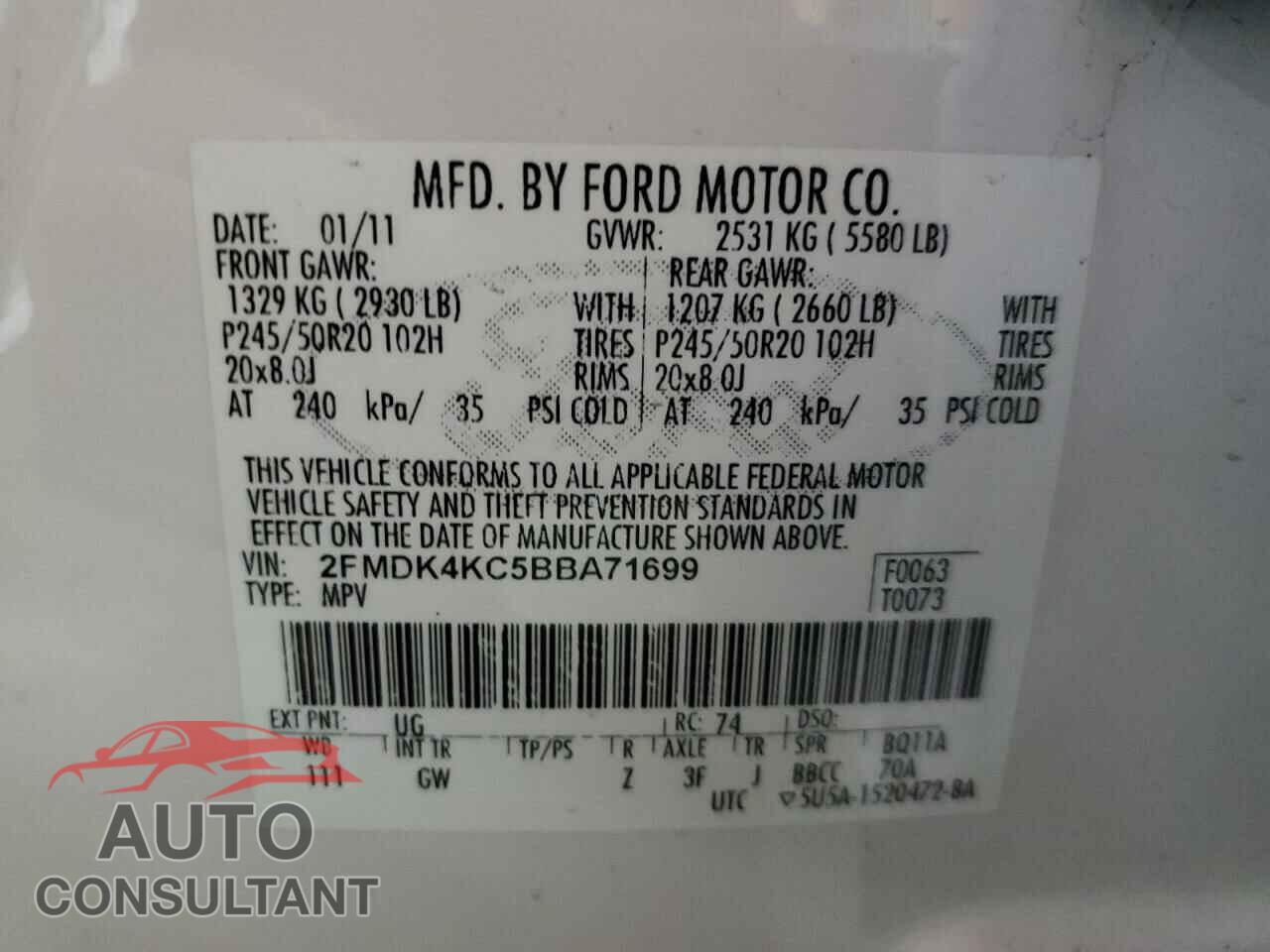 FORD EDGE 2011 - 2FMDK4KC5BBA71699