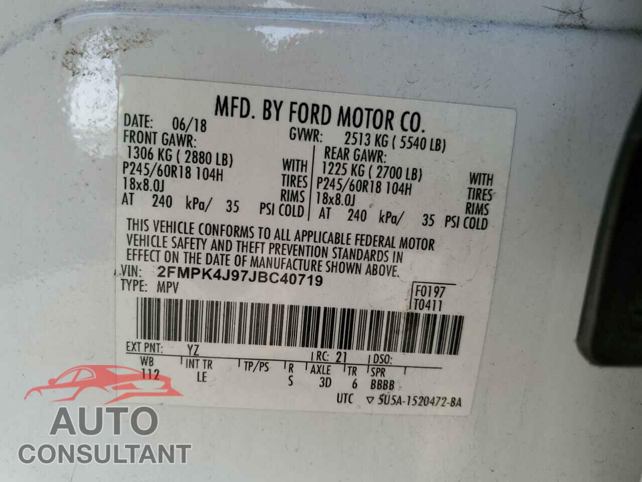 FORD EDGE 2018 - 2FMPK4J97JBC40719