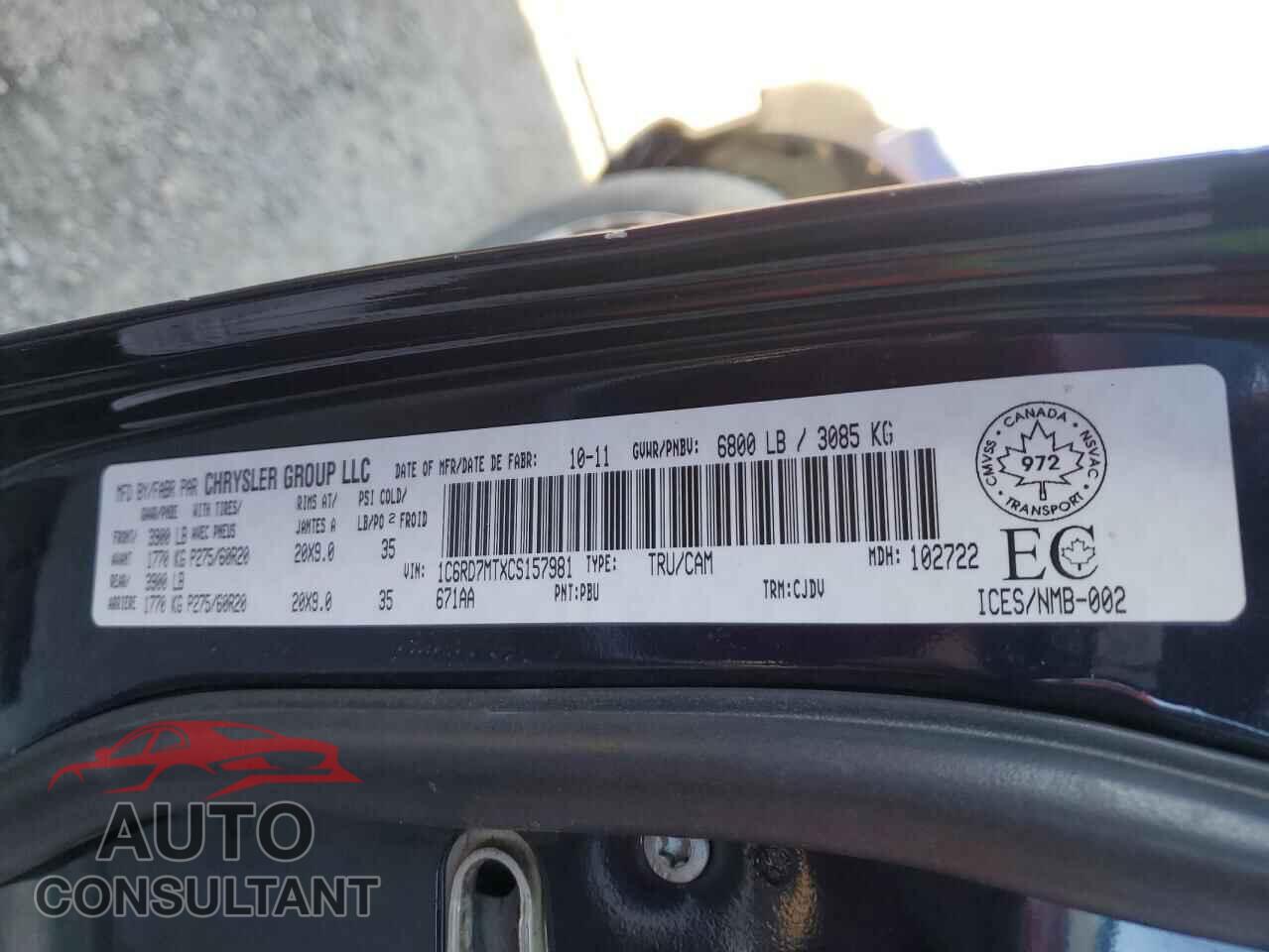 DODGE RAM 1500 2012 - 1C6RD7MTXCS157981