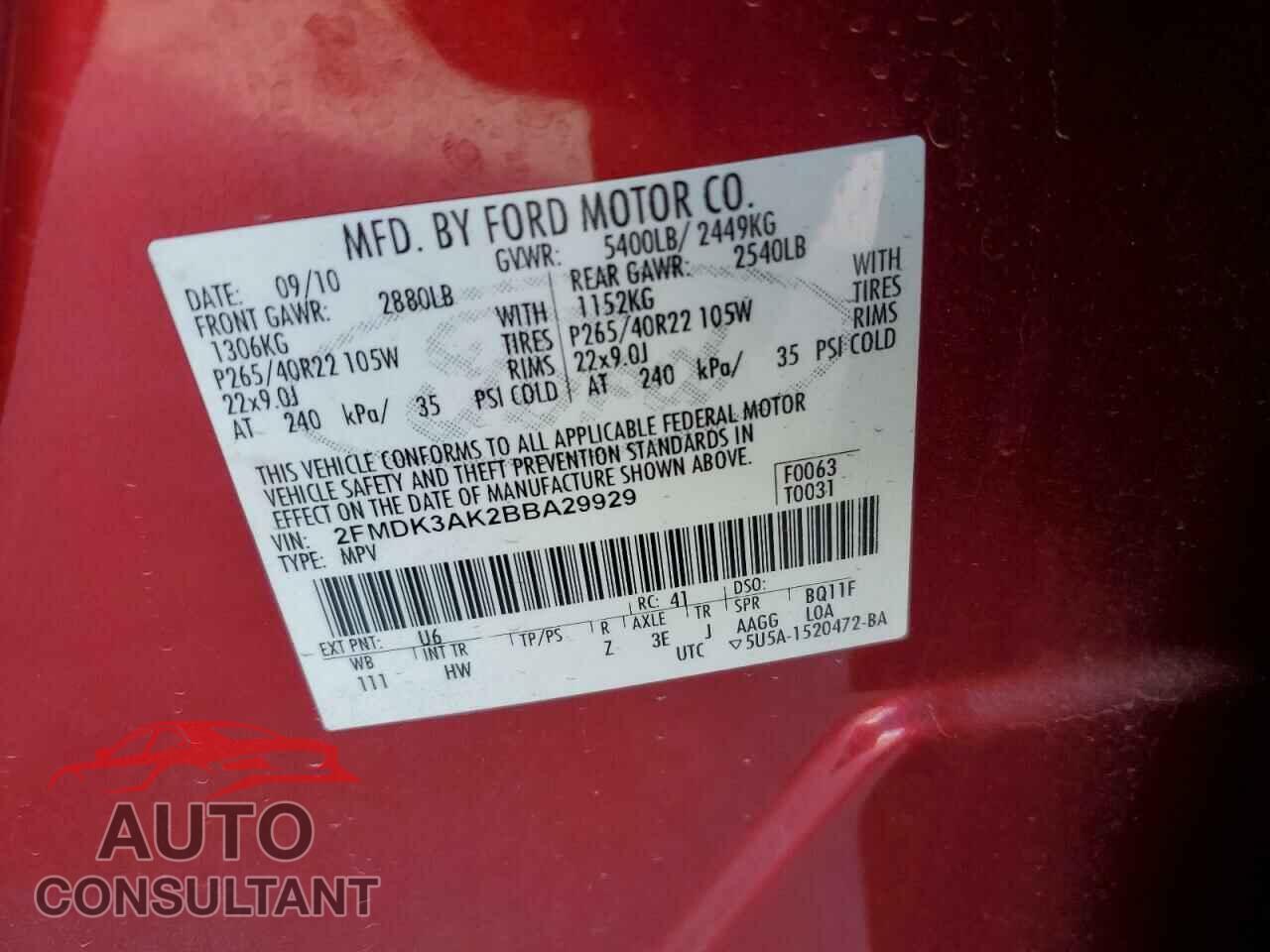 FORD EDGE 2011 - 2FMDK3AK2BBA29929