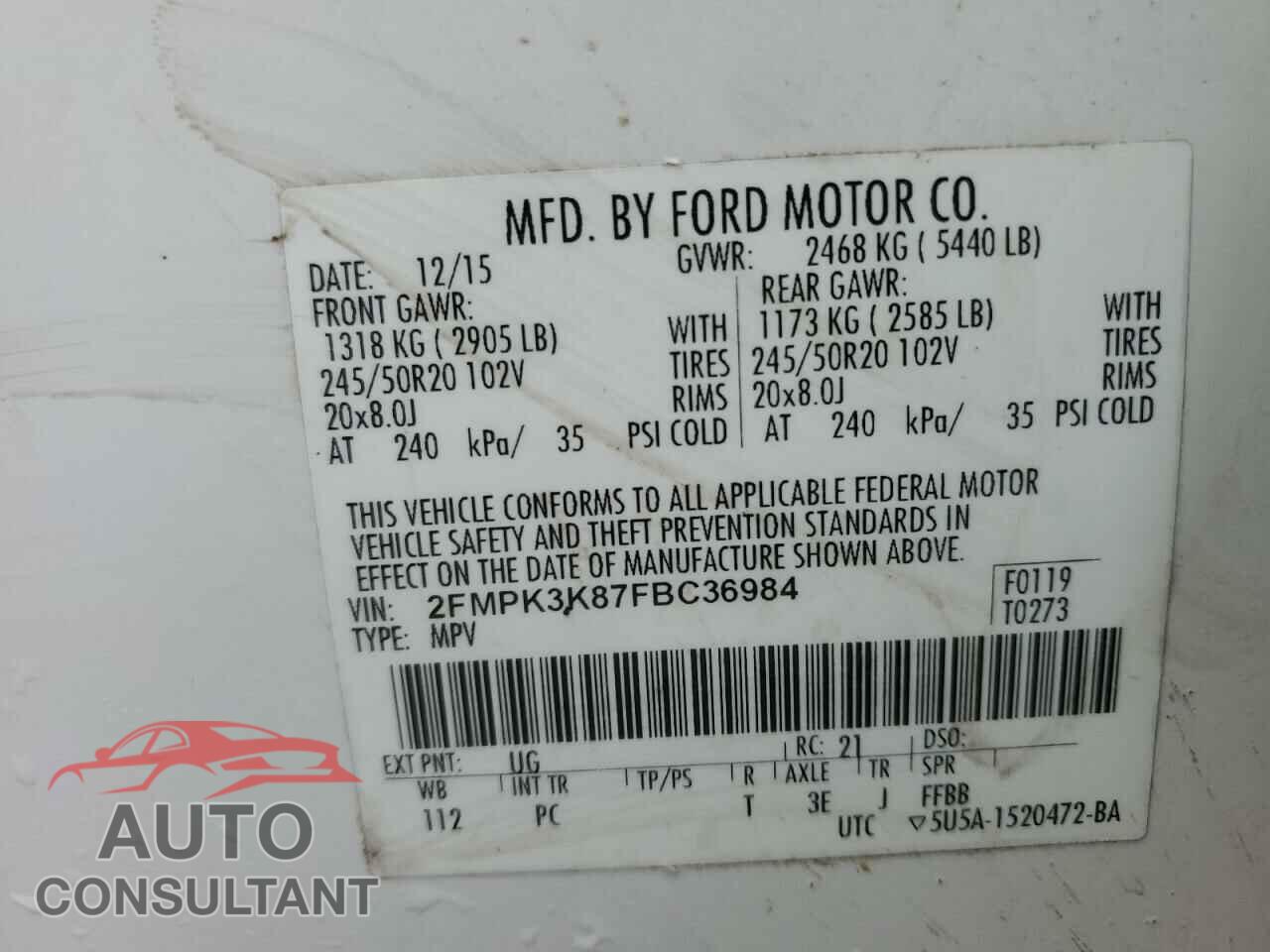 FORD EDGE 2015 - 2FMPK3K87FBC36984