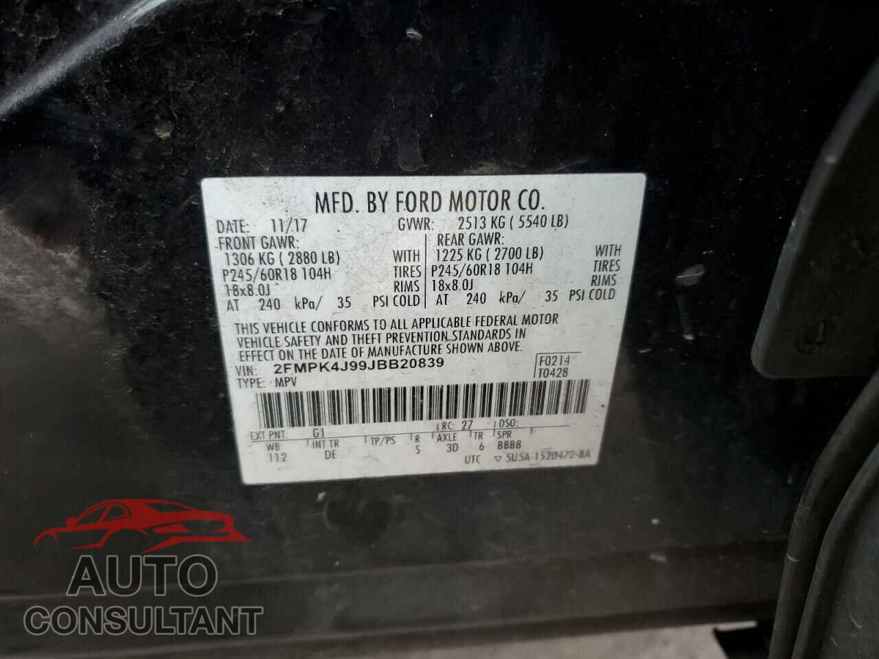 FORD EDGE 2018 - 2FMPK4J99JBB20839