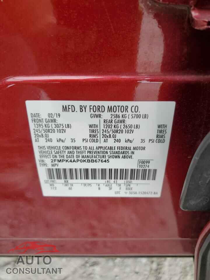 FORD EDGE 2019 - 2FMPK4AP0KBB67645