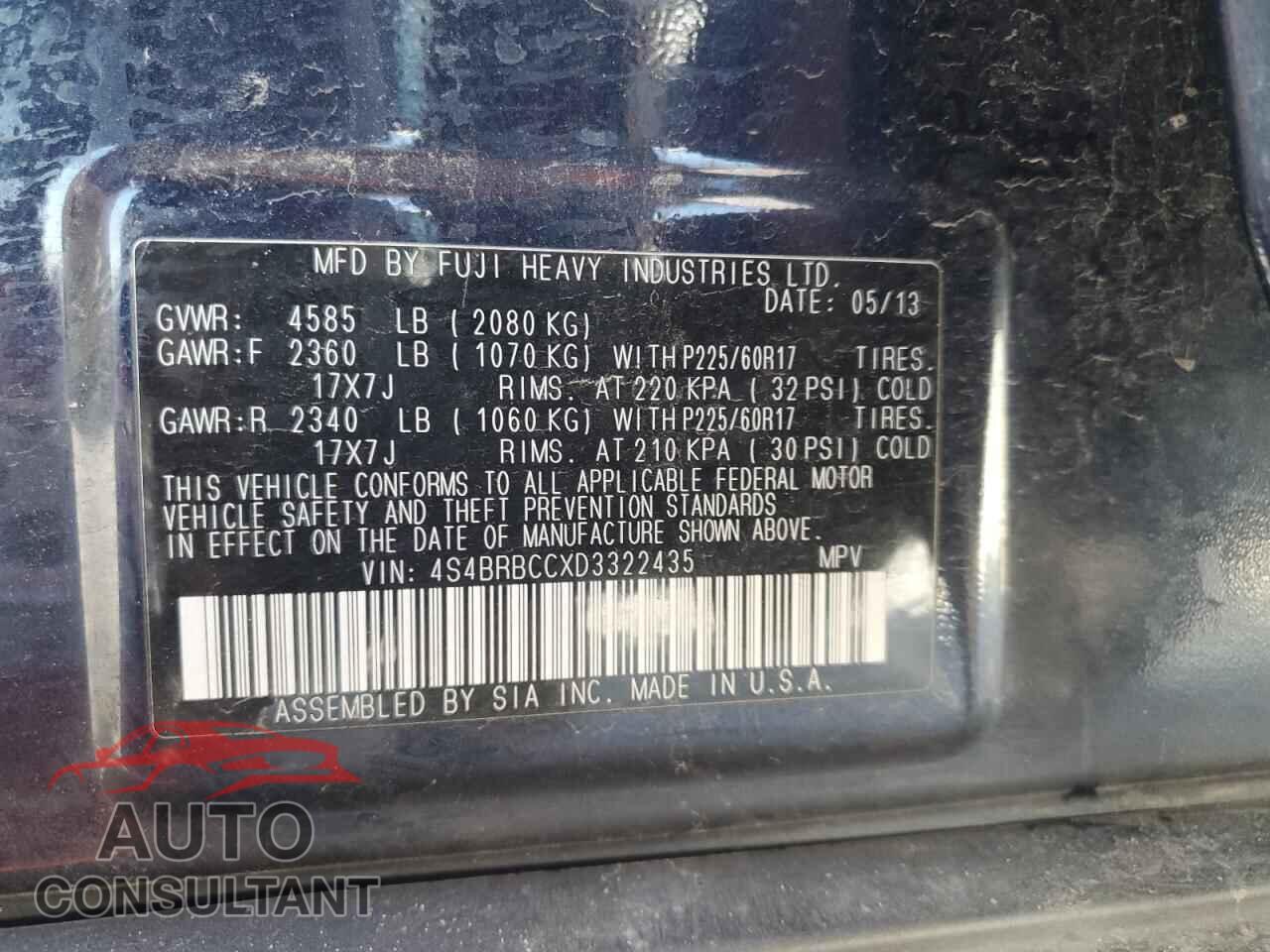 SUBARU OUTBACK 2013 - 4S4BRBCCXD3322435