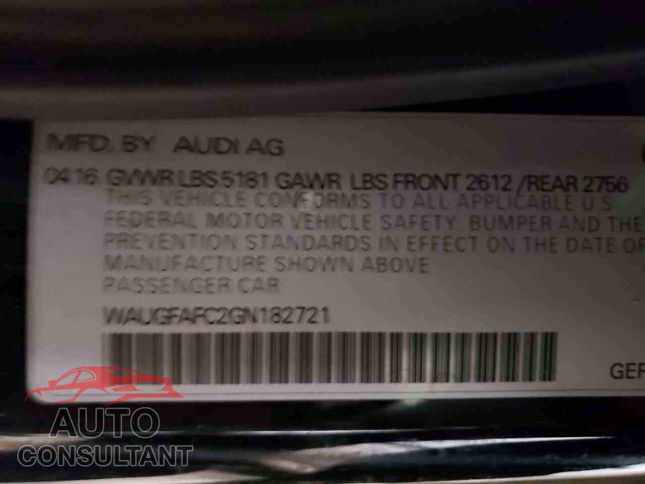 AUDI A6 2016 - WAUGFAFC2GN182721