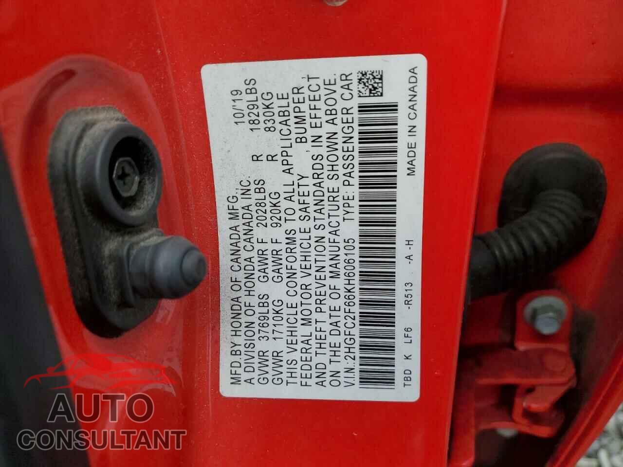 HONDA CIVIC 2019 - 2HGFC2F66KH606105