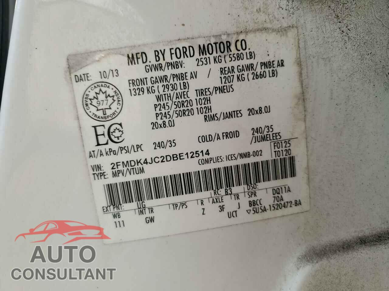 FORD EDGE 2013 - 2FMDK4JC2DBE12514