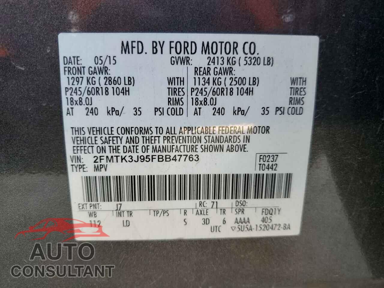 FORD EDGE 2015 - 2FMTK3J95FBB47763