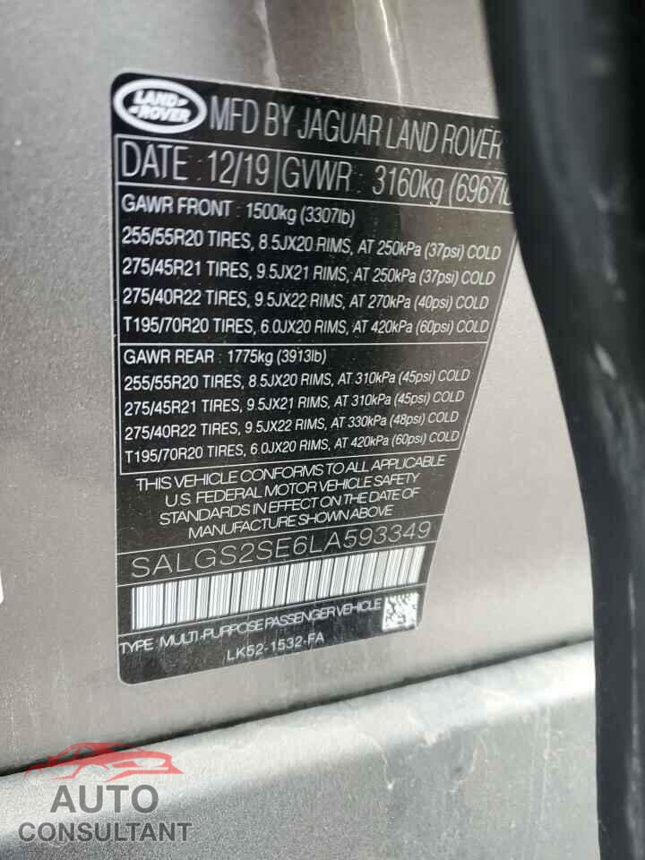 LAND ROVER RANGEROVER 2020 - SALGS2SE6LA593349