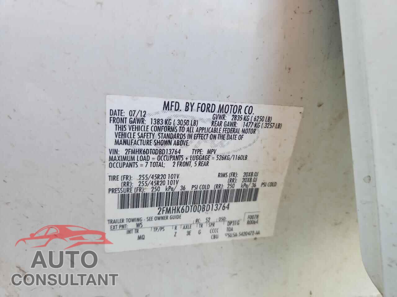 FORD FLEX 2013 - 2FMHK6DT0DBD13764