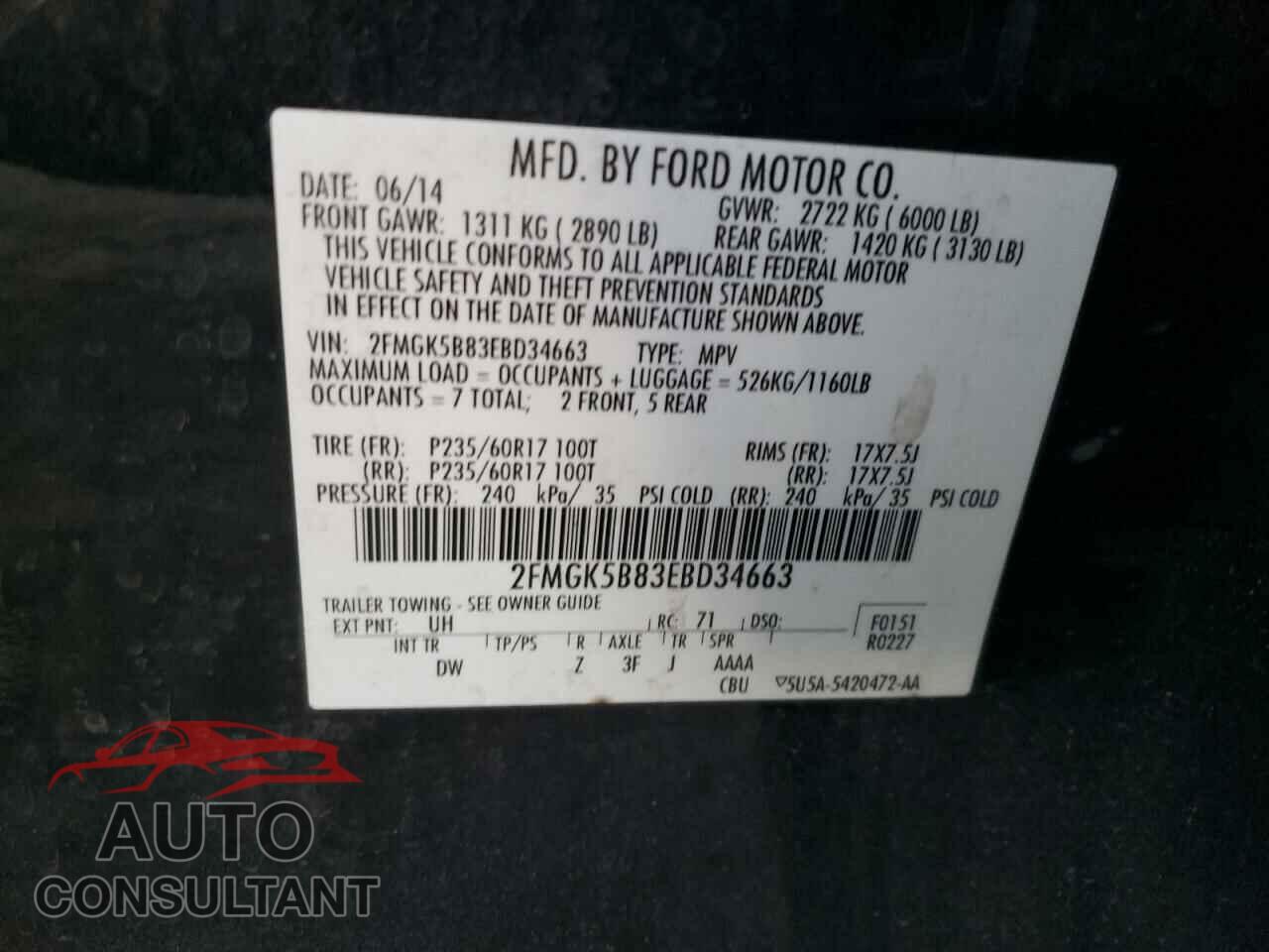 FORD FLEX 2014 - 2FMGK5B83EBD34663