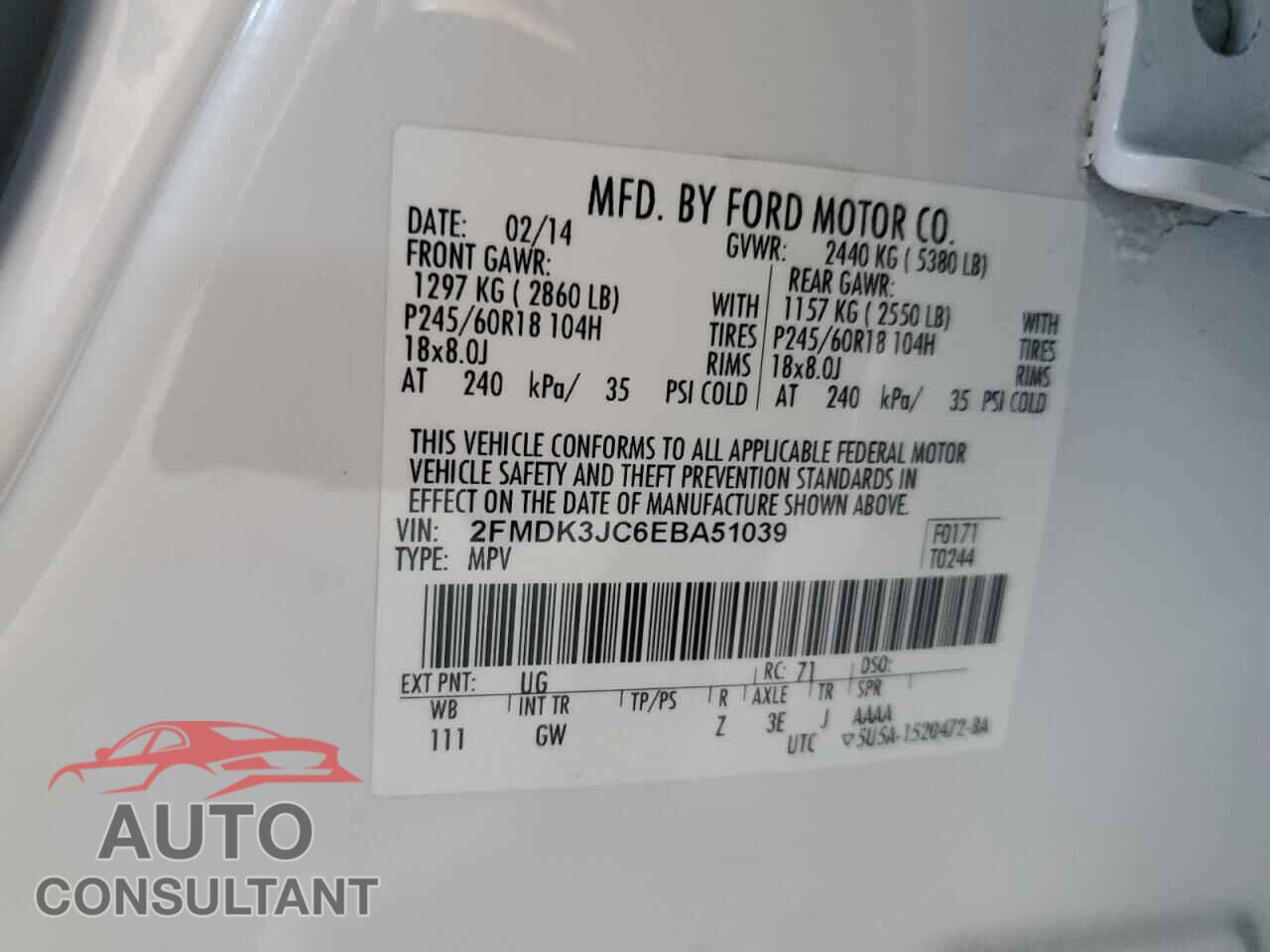 FORD EDGE 2014 - 2FMDK3JC6EBA51039