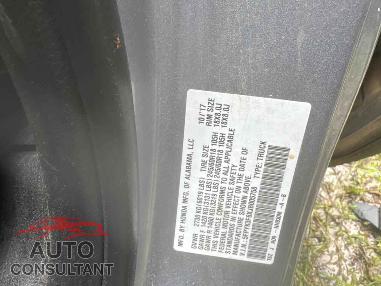 HONDA RIDGELINE 2018 - 5FPYK3F6XJB005758