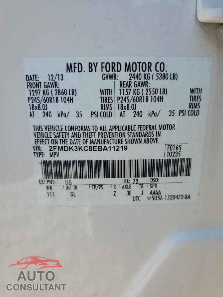 FORD EDGE 2014 - 2FMDK3KC8EBA11219