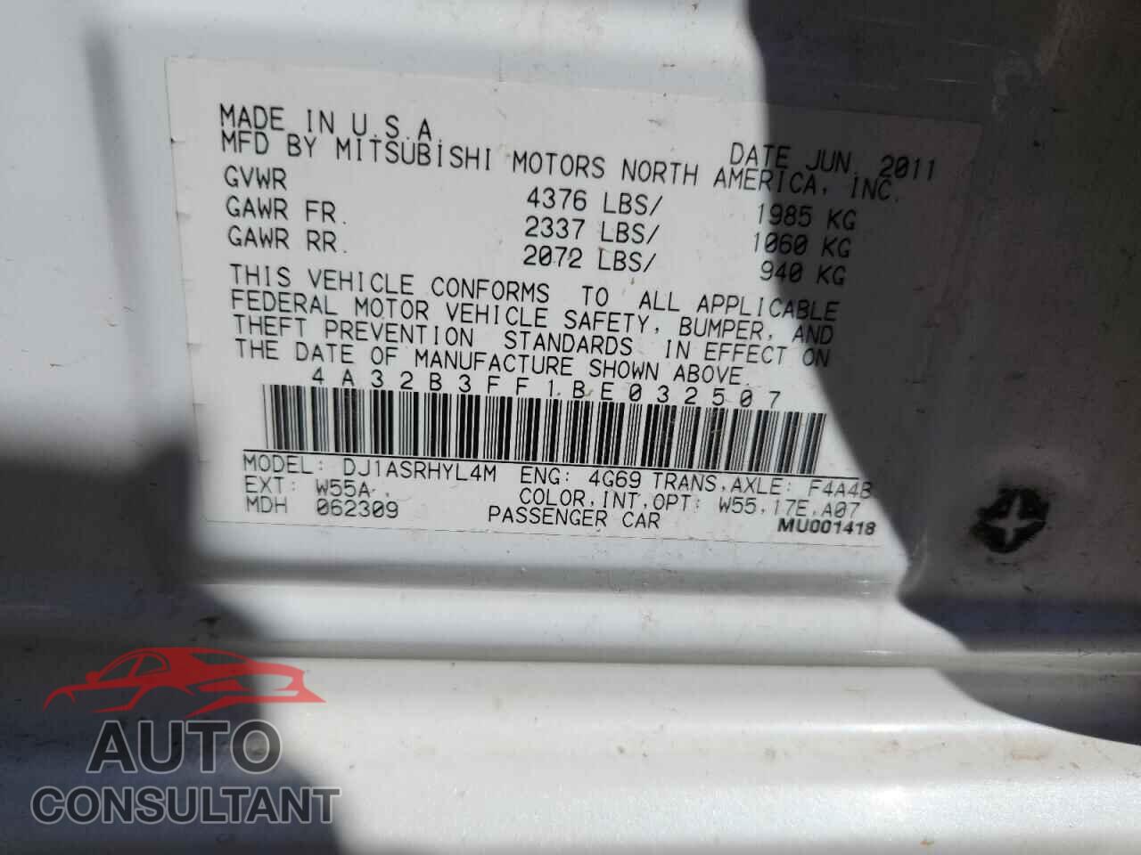 MITSUBISHI GALANT 2011 - 4A32B3FF1BE032507