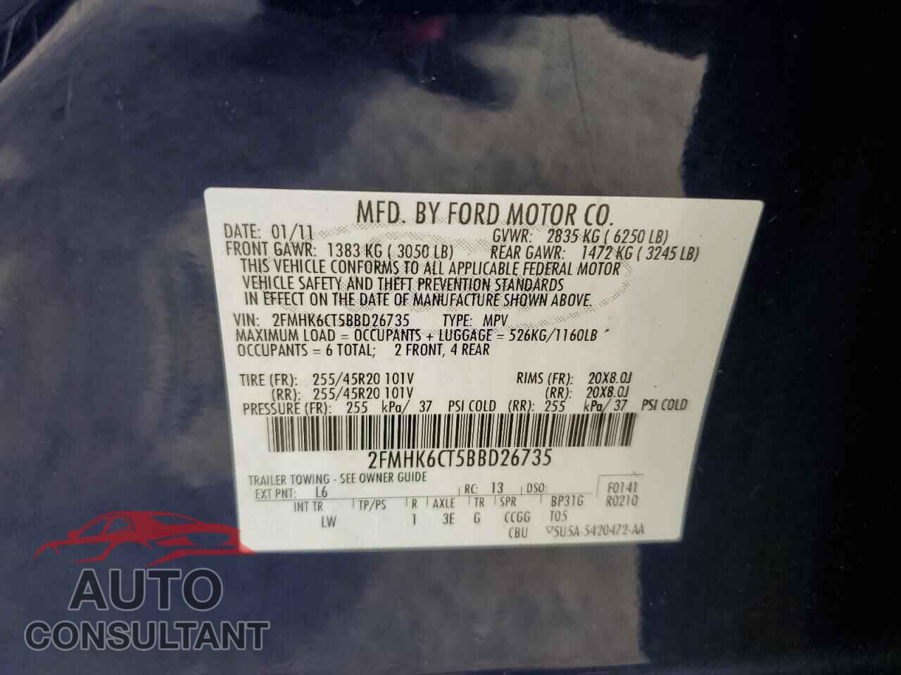 FORD FLEX 2011 - 2FMHK6CT5BBD26735