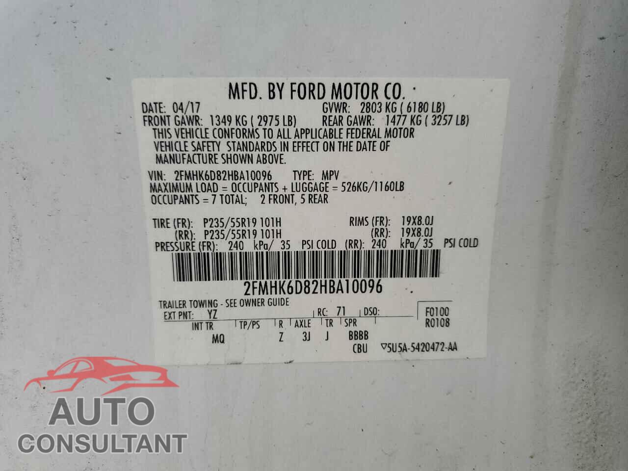 FORD FLEX 2017 - 2FMHK6D82HBA10096