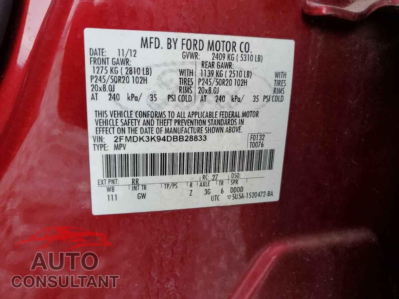 FORD EDGE 2013 - 2FMDK3K94DBB28833