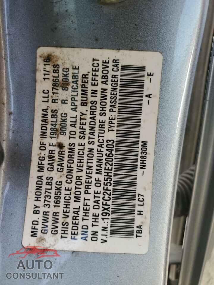 HONDA CIVIC 2017 - 19XFC2F55HE206403