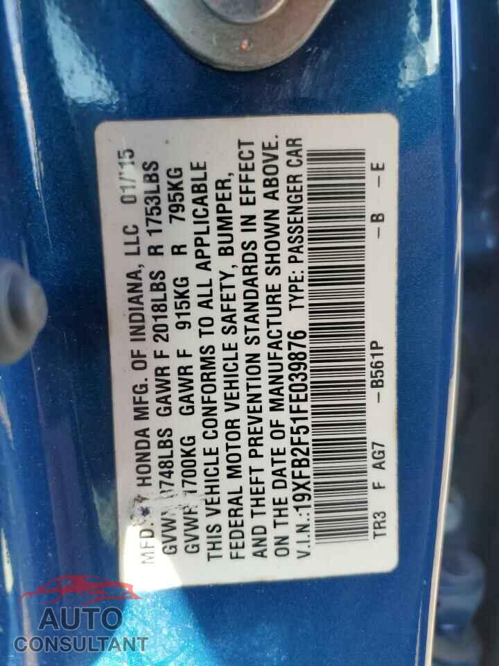 HONDA CIVIC 2015 - 19XFB2F51FE039876