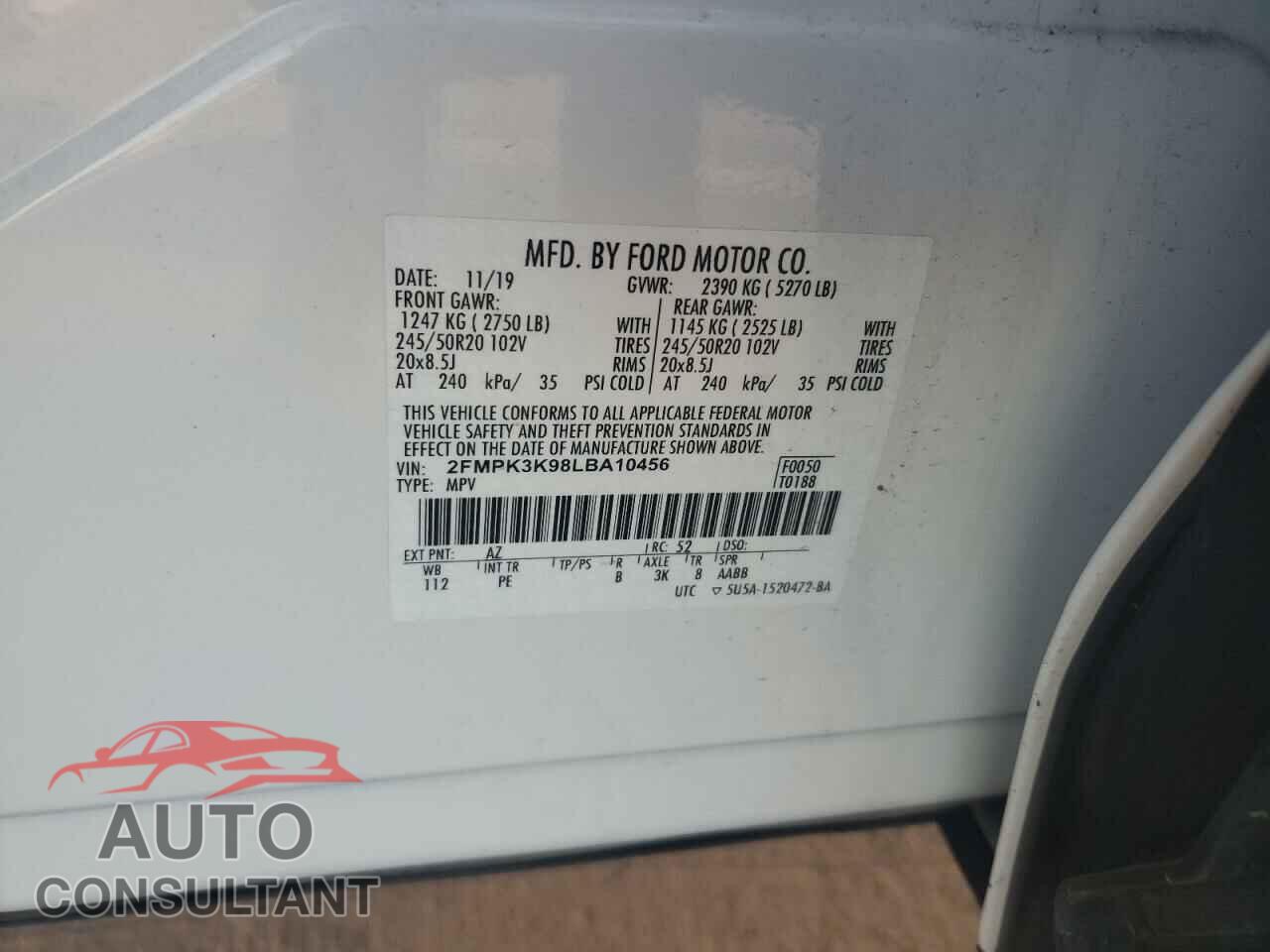 FORD EDGE 2020 - 2FMPK3K98LBA10456