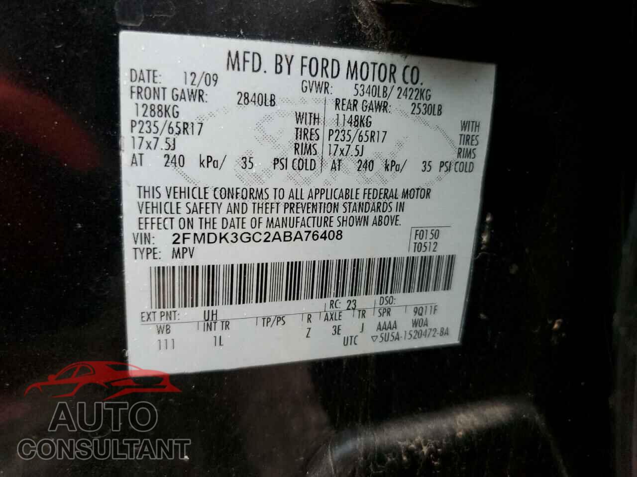 FORD EDGE 2010 - 2FMDK3GC2ABA76408