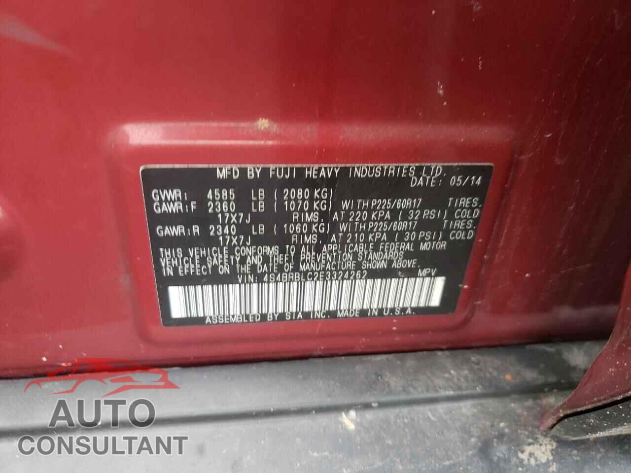 SUBARU OUTBACK 2014 - 4S4BRBLC2E3324262