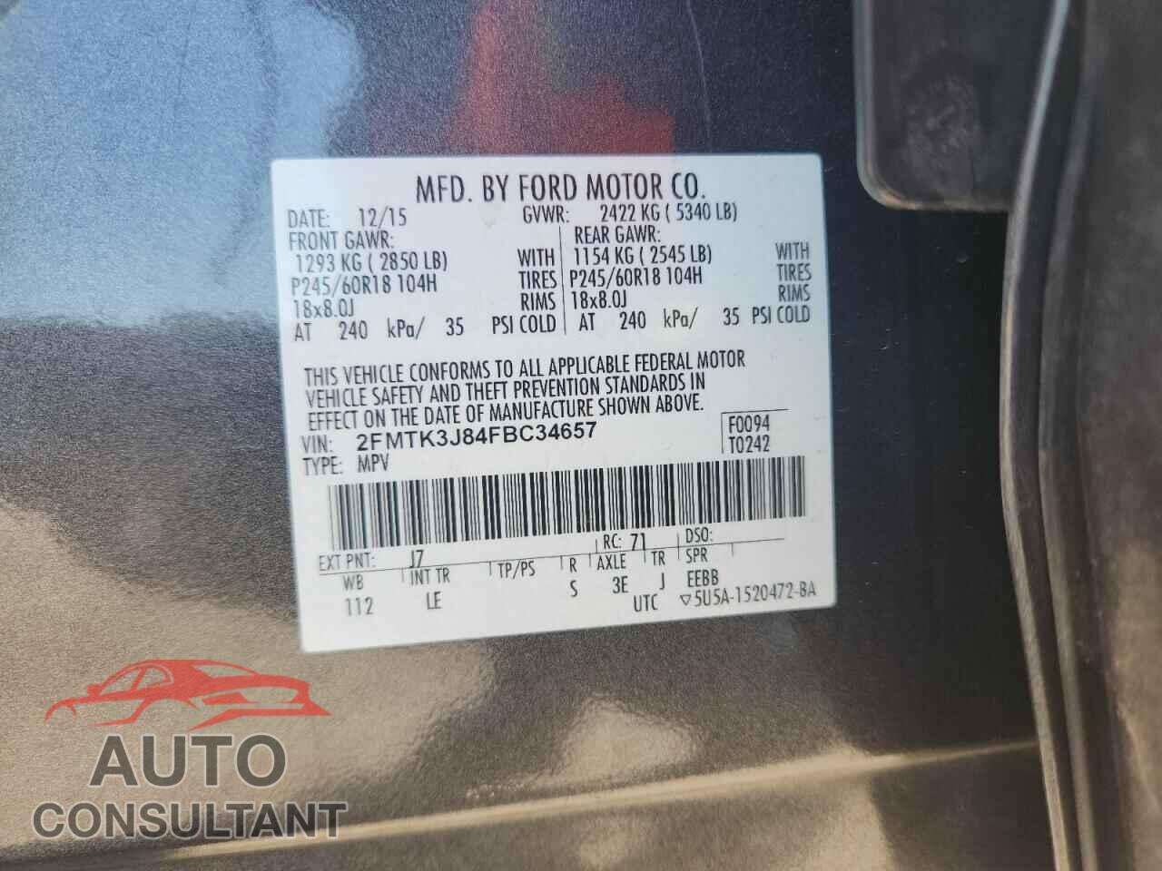FORD EDGE 2015 - 2FMTK3J84FBC34657