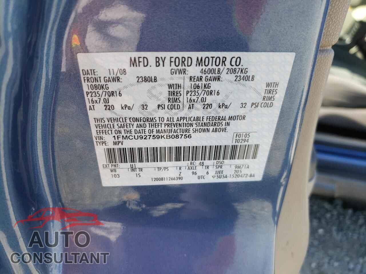 FORD ESCAPE 2009 - 1FMCU92759KB08756