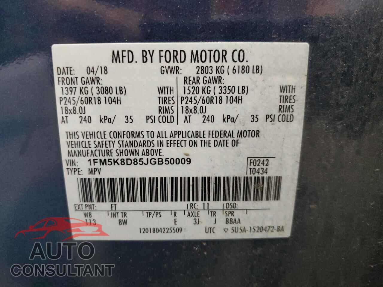 FORD EXPLORER 2018 - 1FM5K8D85JGB50009