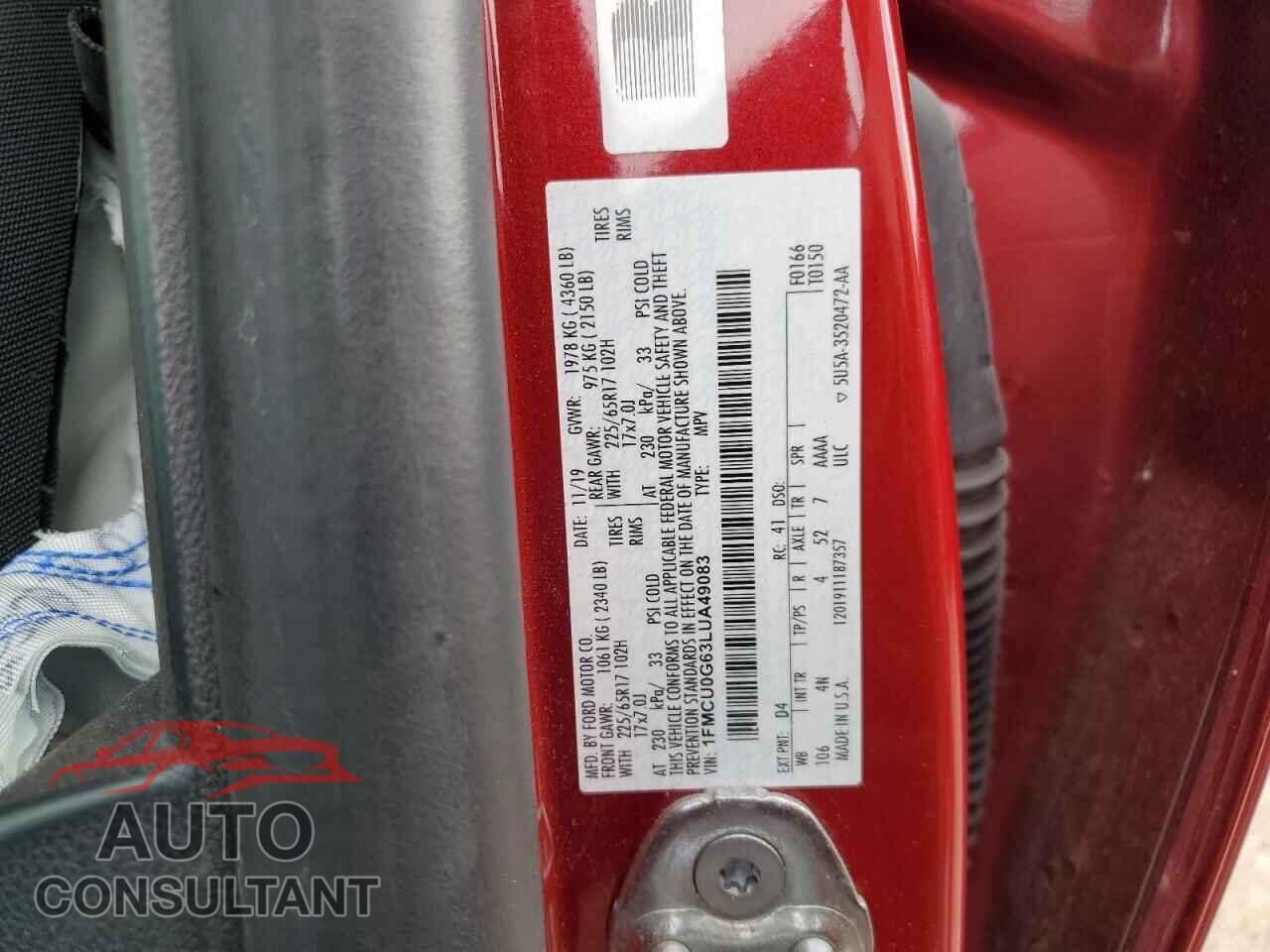FORD ESCAPE 2020 - 1FMCU0G63LUA49083